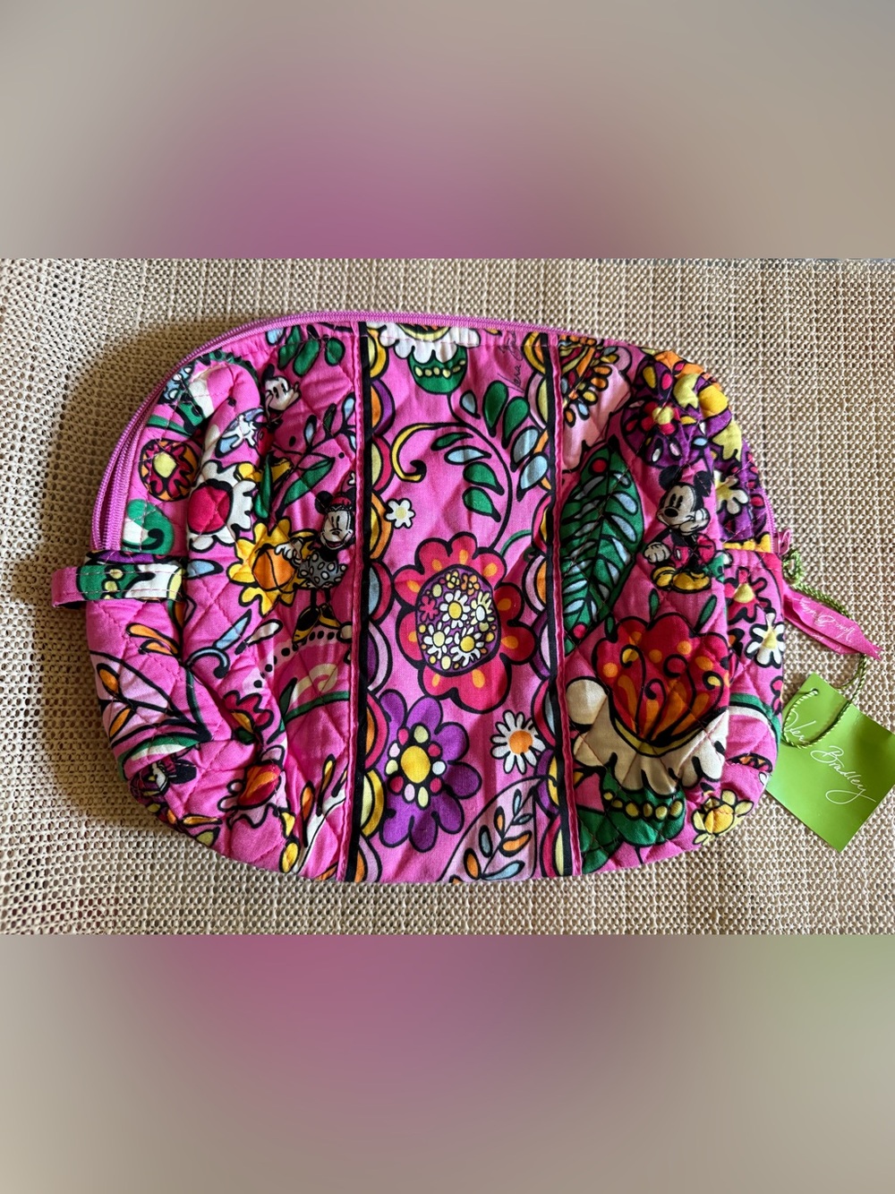 Vera Bradley Disney Pink Floral Quilted Wristlet with Multicolor Flowers